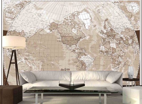 World Map (French Version) in Sepia 12' x 8' (3,66m x 2,44m)