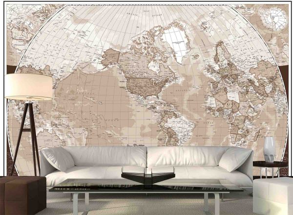 World Map (English Version) in Sepia 12' x 8' (3,66m x 2,44m)