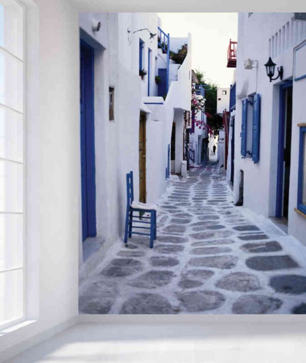 Cobblestone Alley in Mykonos, Greece 6' x 8' (1,83m x 2,44m)