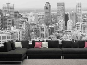 View of Downtown Montreal from Mount Royal (Black and White) 16.5' x 9' (5,03m x 2,75m)