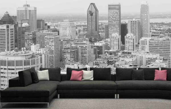 View of Downtown Montreal from Mount Royal (Black and White) 16.5' x 9' (5,03m x 2,75m)