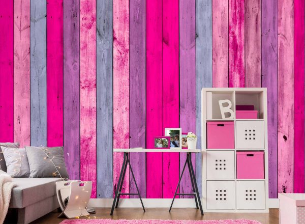 Wall of Pink Wood Planks 12' x 8' (3,66m x 2,44m)