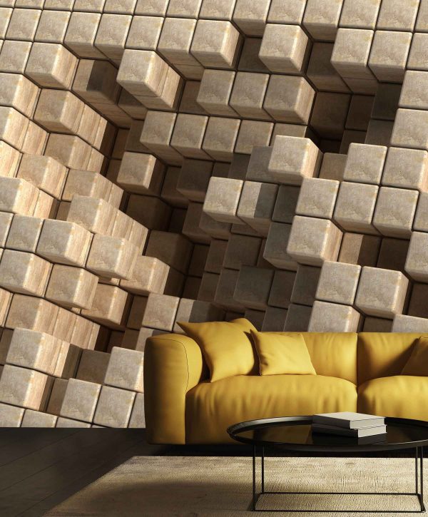 3D Cubes Sepia Tones 9' x 9' (2,75m x 2,75m)