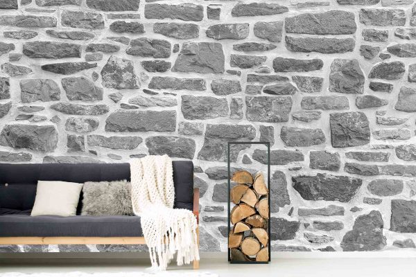 Grey Stone Wall with White Mortar 19.5' x 8' (5,94m x 2,44m)