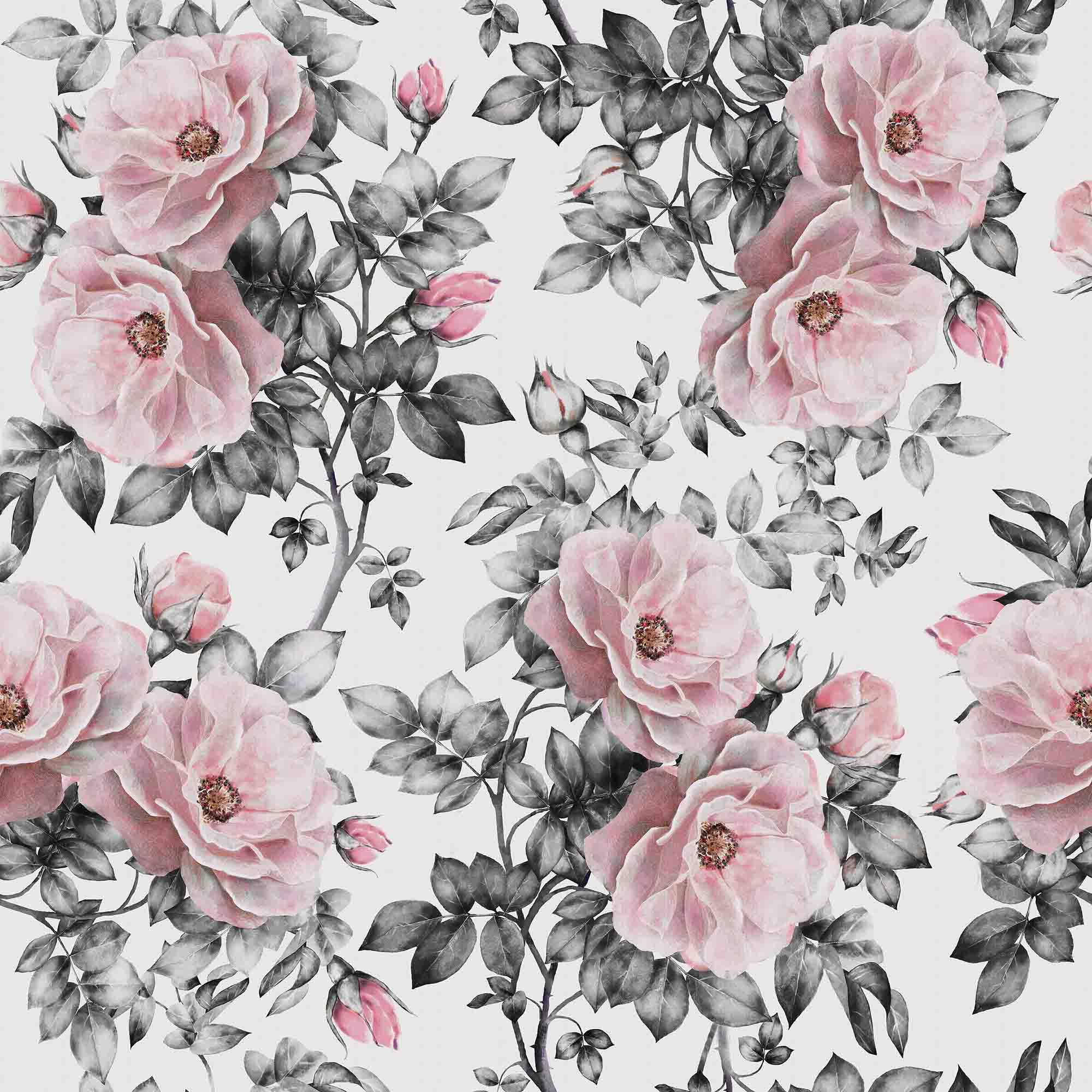 Flowery Wallpaper Pattern Wallpaper Mural Pink Flowers with Canvas Texture | Muralunique