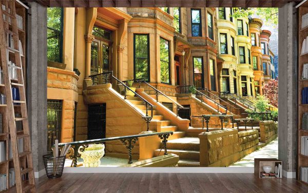 Famous Brownstone Row Houses in Brooklyn, New York 12' x 8' (3,66m x 2,44m)