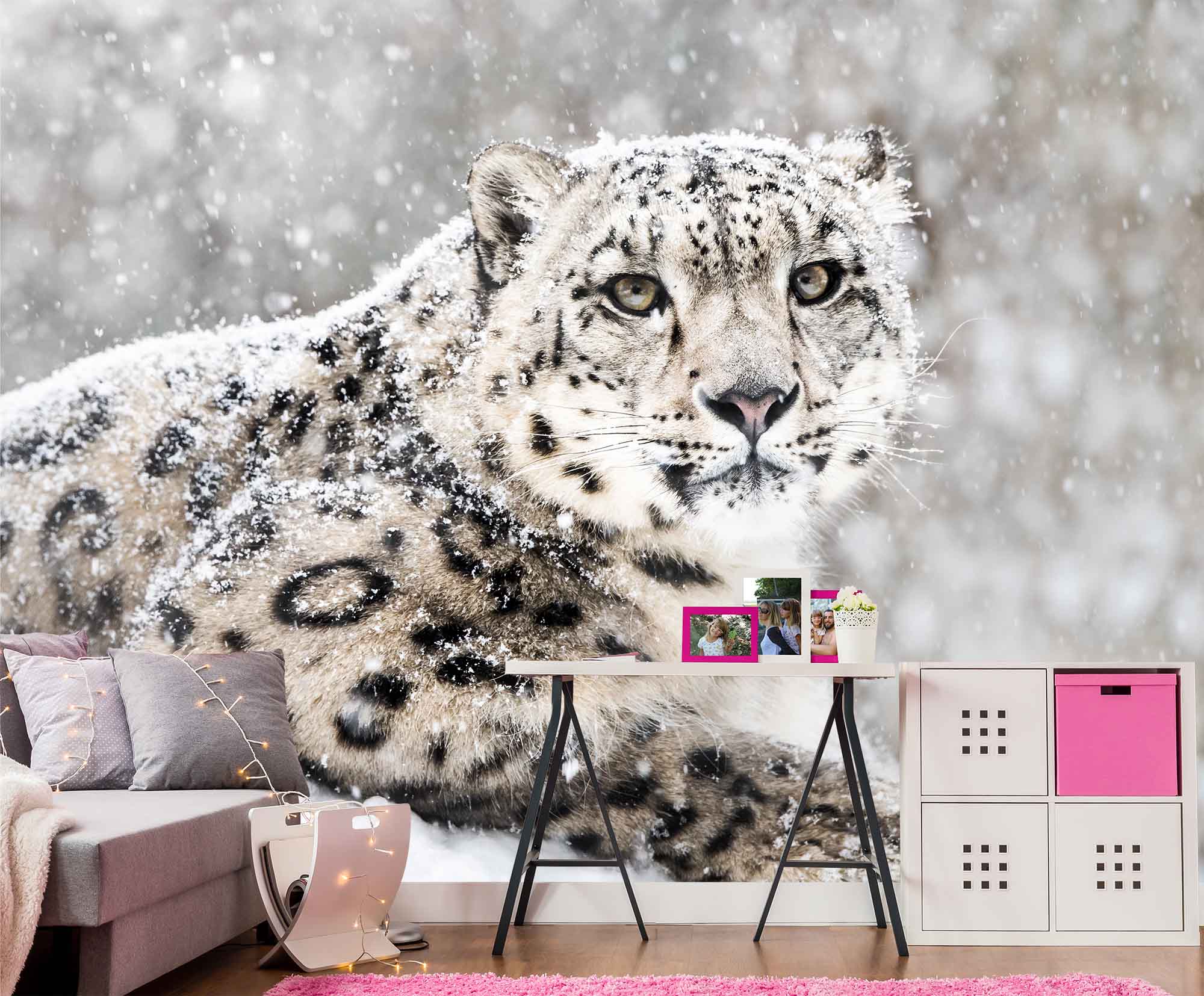 CheekyWallMonkey \u00a9 Snow Leopard Print Wall Mural Removable Repositionable Camouflage Wallpaper
