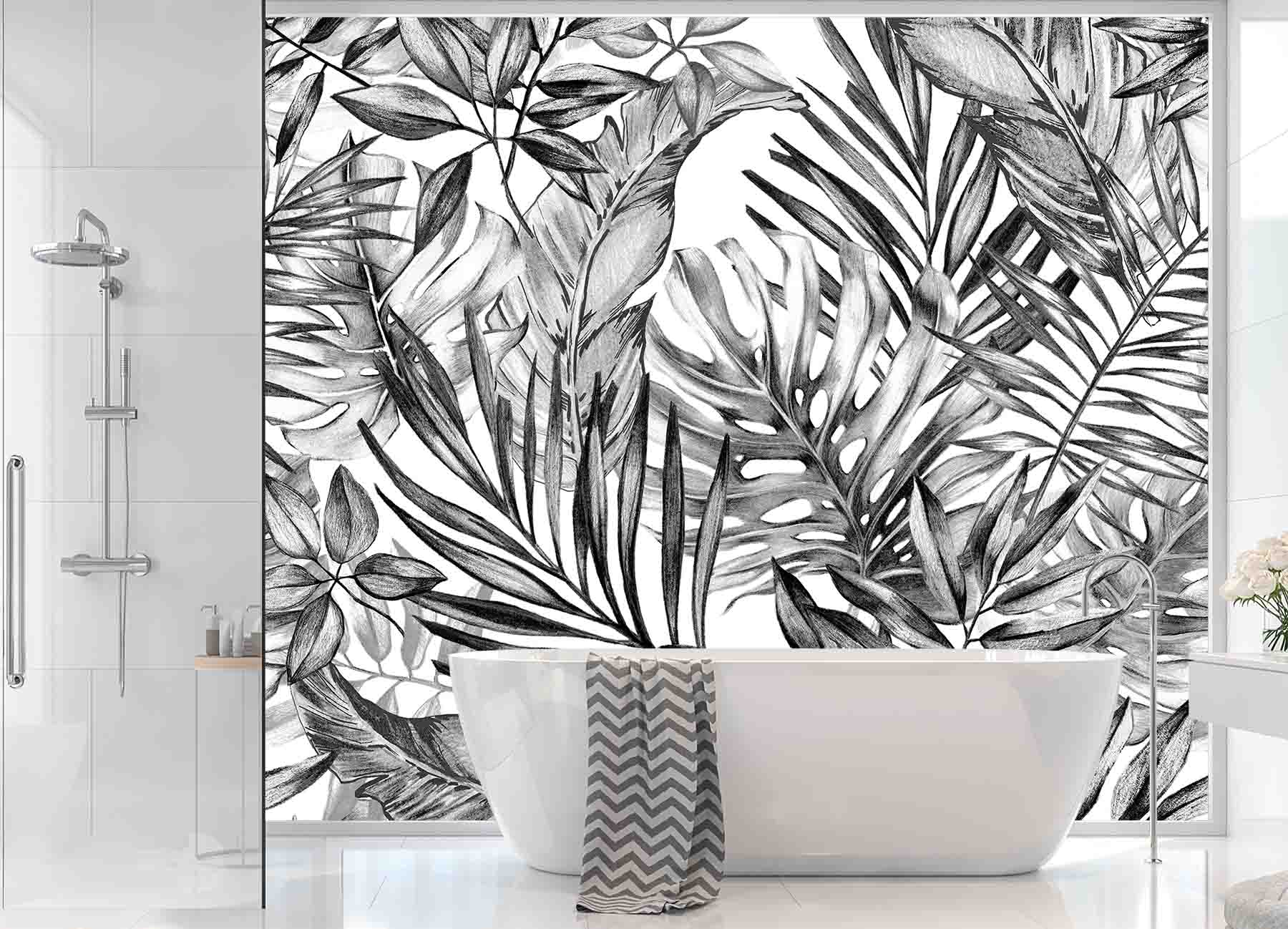 Wallpaper Mural Tropical Plants In Black And White Muralunique