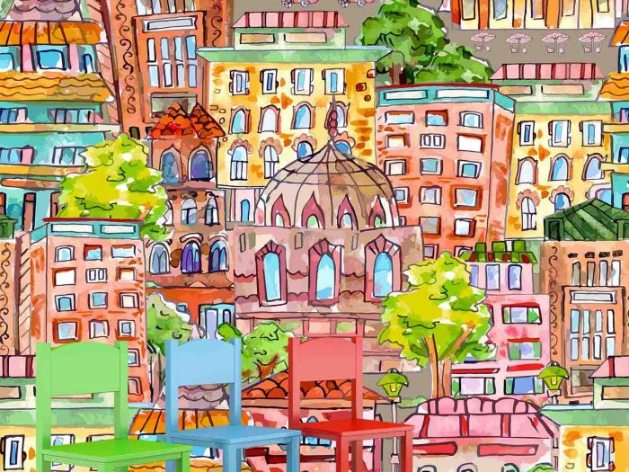 Watercolor Cityscape 9' x 9' (2,75m x 2,75m)