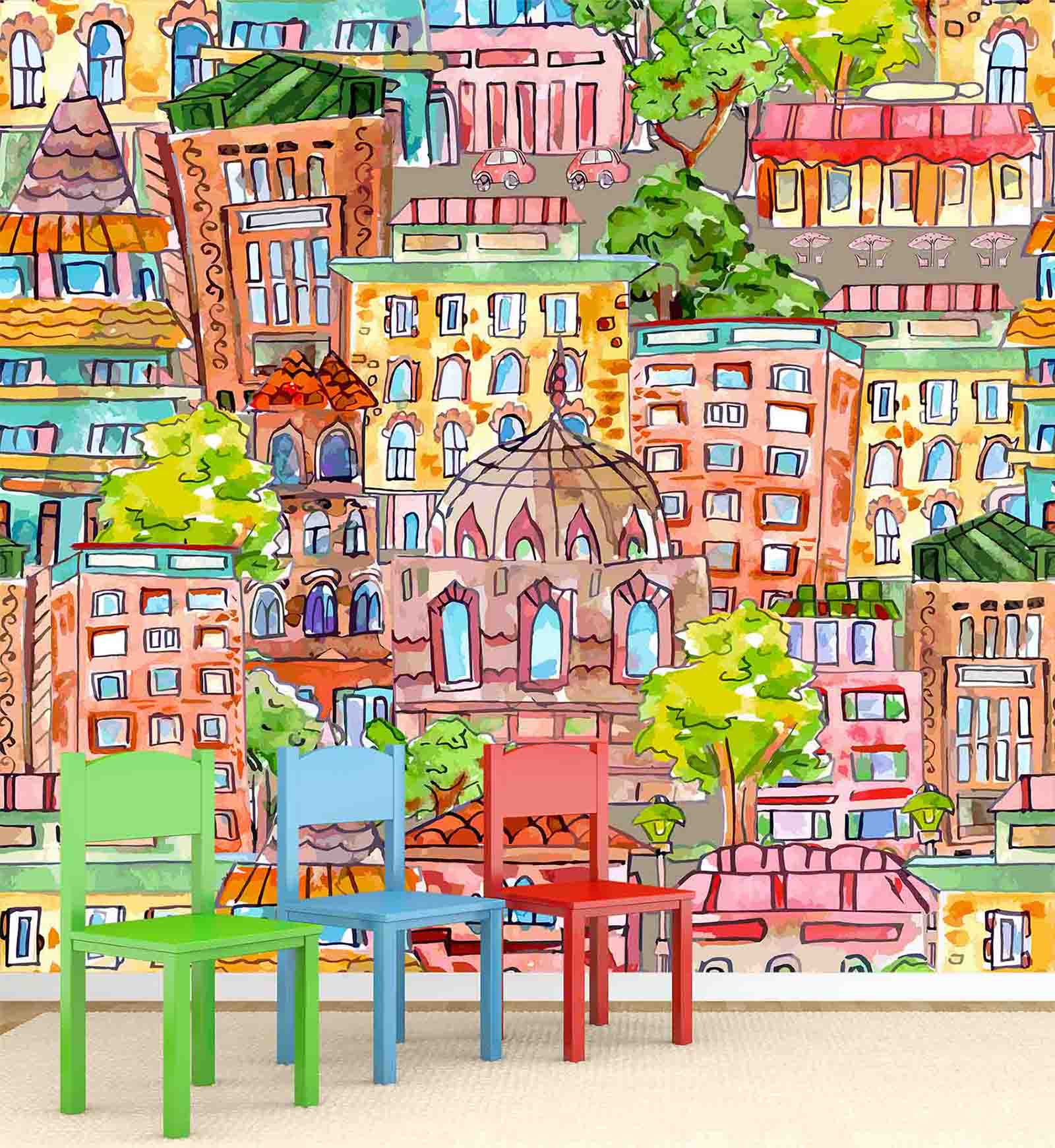 Watercolor Cityscape 9' x 9' (2,75m x 2,75m)