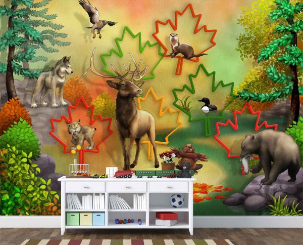 Canadian Wildlife on Maple Leaf Backgound 10.5' x 8' (3,20m x 2,44m)