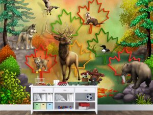 Canadian Wildlife on Maple Leaf Backgound 10.5' x 8' (3,20m x 2,44m)