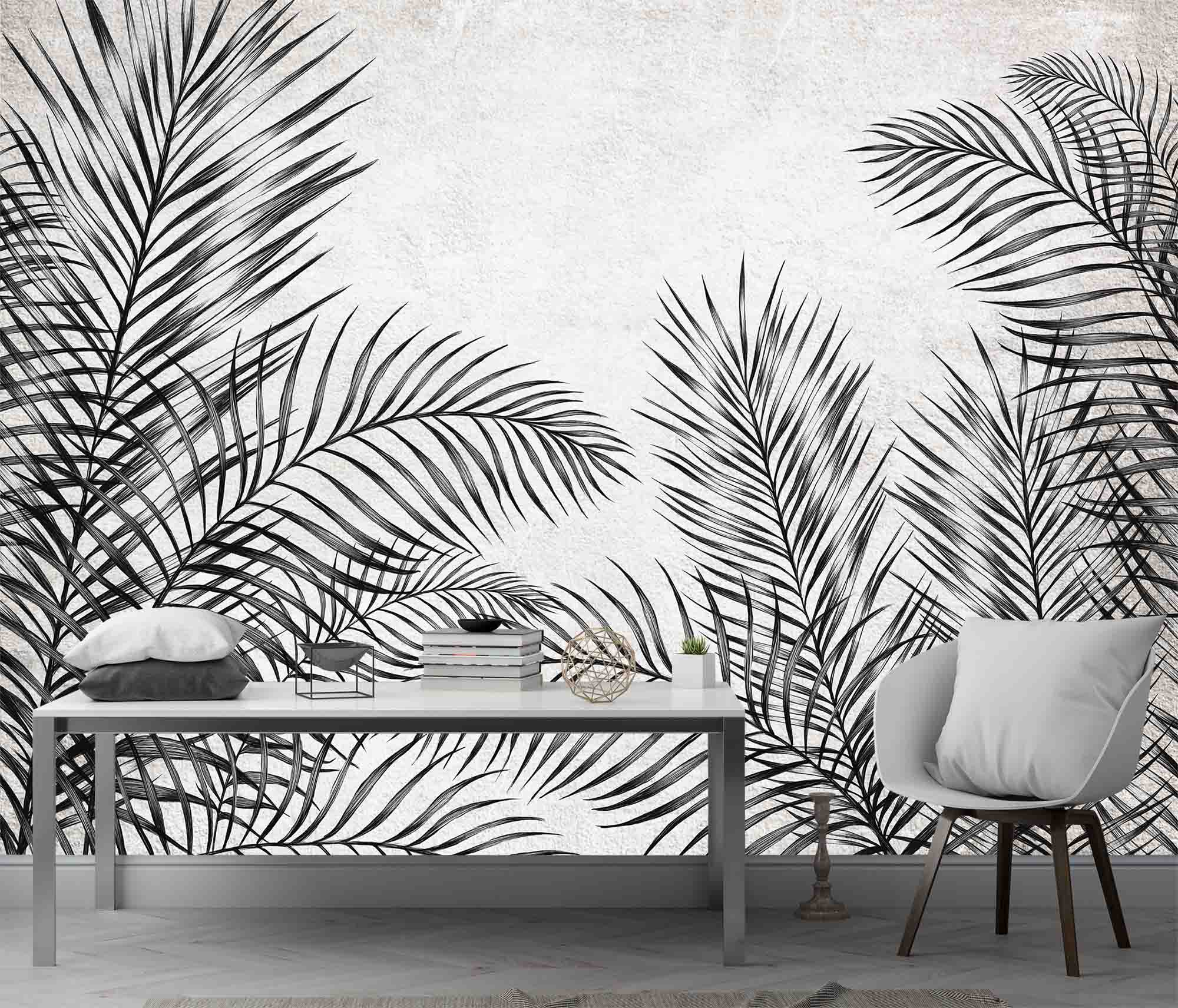 Wallpaper Mural Black Tropical Palm Leaves Muralunique