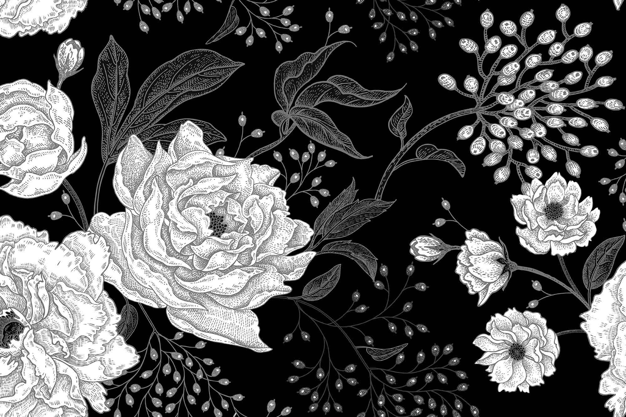 black white wallpaper floral