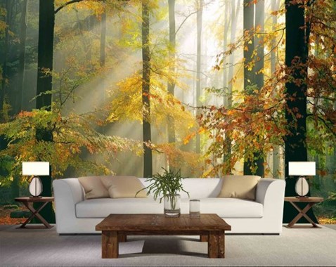 basement wall mural of forest
