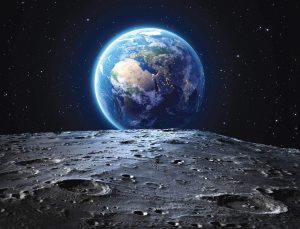 sci-fi wall mural of the moon